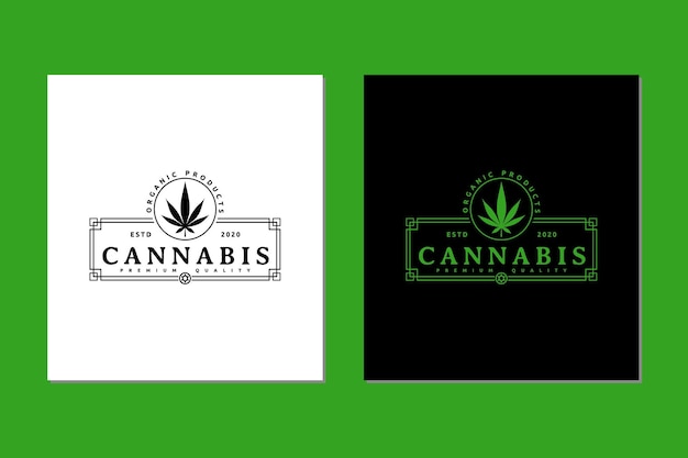 Icône Vintage Cannabis Rectangle Timbre Logo Vector Design Inspiration