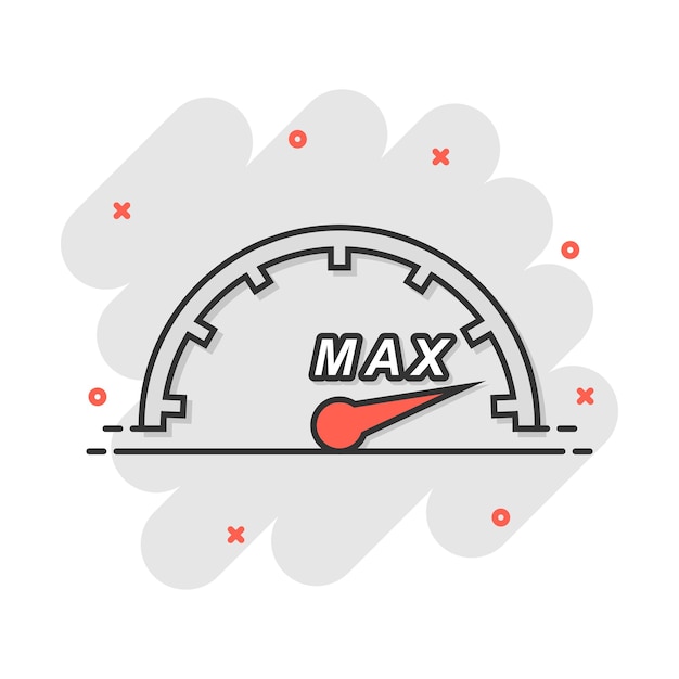 Icône de vitesse max de dessin animé dans le style comique Pictogramme d'illustration de signe de compteur de vitesse Tachymètre splash business concept