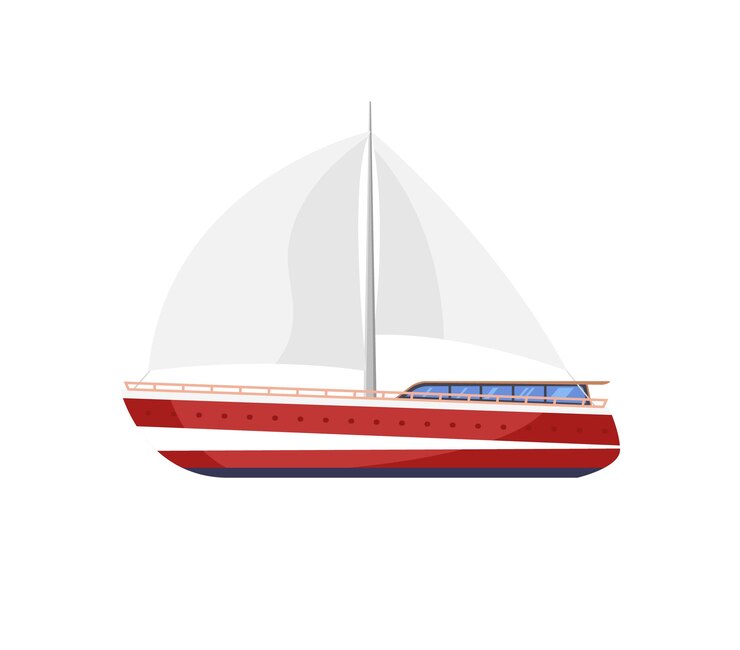 Vecteur icône de voile isolé bateau ou yacht. yacht plat vectoriel de croisière pour les voyages en mer ou en mer.
