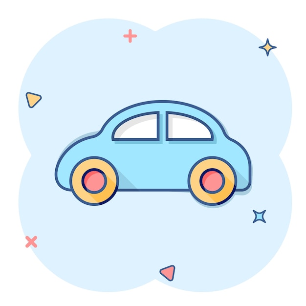 Icône de voiture dans le style comique Illustration vectorielle de dessin animé de véhicule automobile sur fond blanc isolé Concept d'entreprise effet éclaboussure de berline