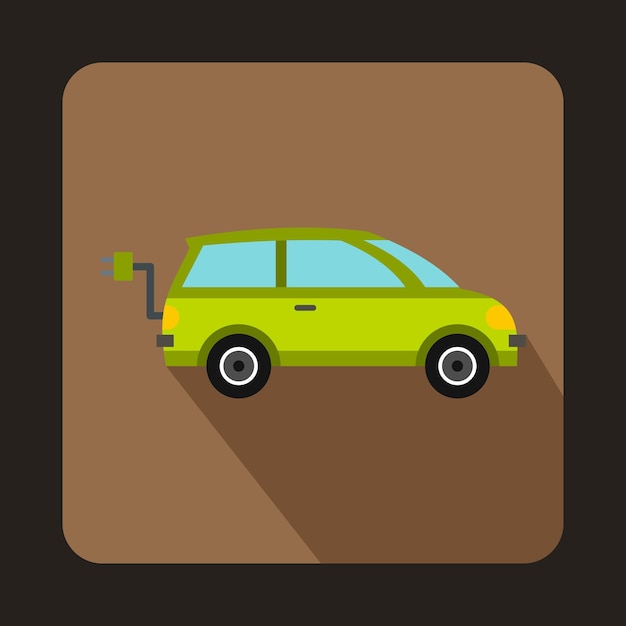 Icône de voiture électrique verte en style plat sur une illustration vectorielle de fond de café