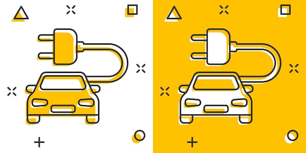 Icône De Voiture électro De Dessin Animé De Vecteur Dans Le Style Comique Pictogramme D'illustration De Véhicule Automobile électrique Concept D'effet D'éclaboussure De Berline De Voiture D'écologie