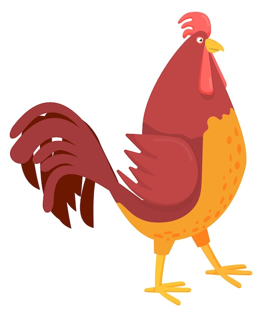 Vecteur icône de volaille de dessin animé oiseau de poulet de ferme coq marchant isolé sur fond blanc