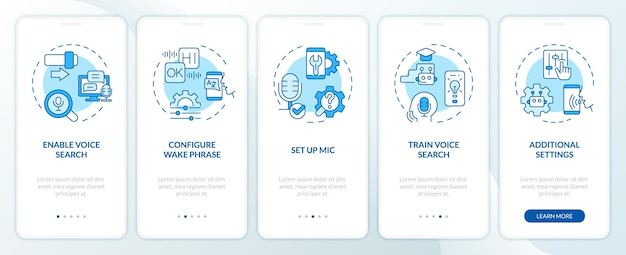 Icônes 2D représentant l'ensemble d'écrans de l'application mobile de l'assistant vocal