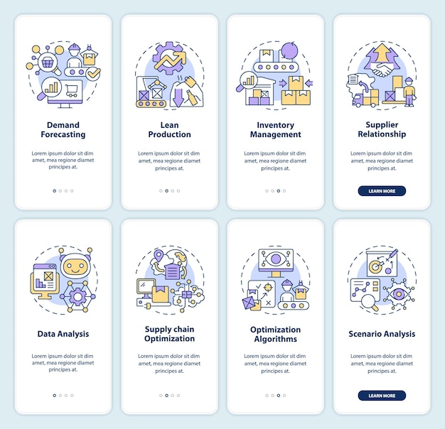 Icônes 2d Représentant L'ensemble D'écrans D'applications Mobiles De Surproduction Procédure Pas à Pas En 4 étapes Instructions Graphiques Colorées Avec Concept D'icônes En Ligne Mince Modèle Ui Ux Gui