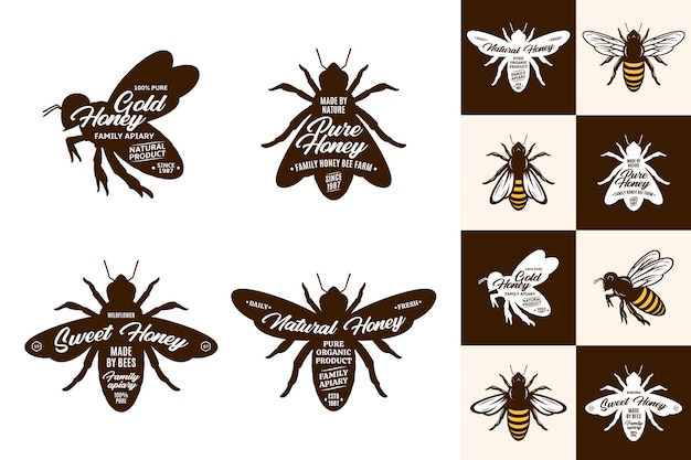 Icônes D'abeille Et Collection De Logo Sur Différents Arrière-plans