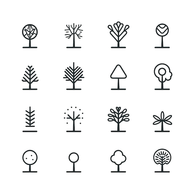 Vecteur icônes d'arbre ou de plante collection d'éléments de conception d'icône d'arbre ensemble d'icônes de ligne vectorielle d'arbre