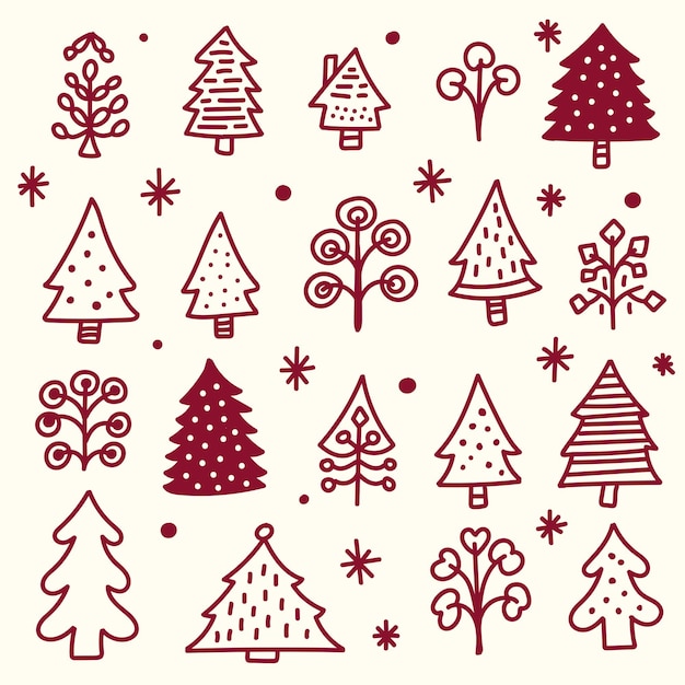 des icônes d'arbres de Noël dessinées à la main
