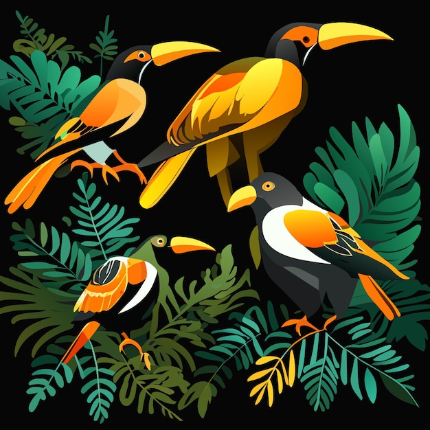 Vecteur icônes d'art numérique des oiseaux de la forêt amazonienne