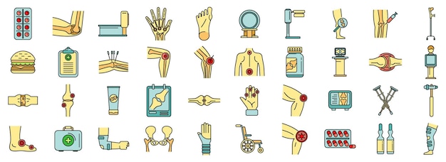 Vecteur les icônes de l'arthrite définissent la ligne de couleur vectorielle