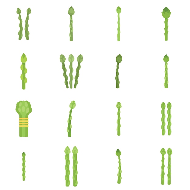 Icônes D'asperges Définies Vecteur Plat Cuire Les Aliments