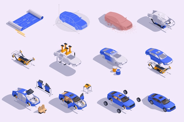 Icones automobiles en vue isométrique