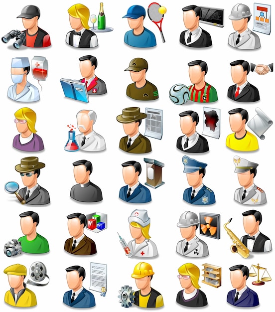 Vecteur les icônes des avatars de travail set 1