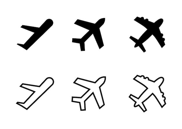 Icones d'avion Symboles de contour d'aéronef Vecteur isolé Silhouettes de trafic aérien de l'aéroport ou de l'avion