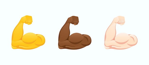 Icônes De Biceps Fléchis. Mains Musculaires Fortes De Divers Tons De Peau Geste Illustration Vectorielle Emoji.