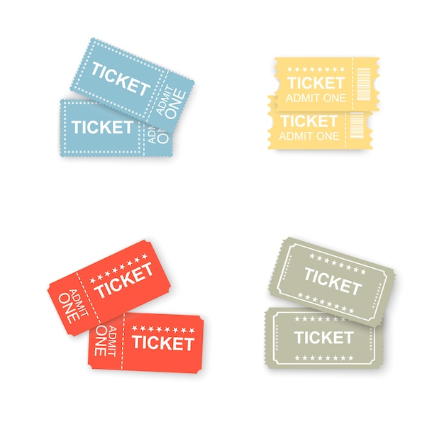 Icônes de billets isolés. billets pour cinéma, avion, théâtre, cinéma