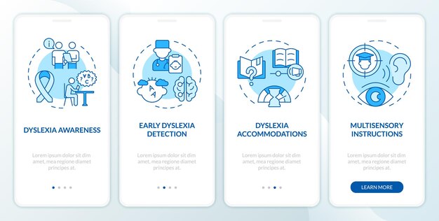 Vecteur icones bleues 2d représentant l'écran de l'application mobile de mode durable instructions graphiques en quatre étapes avec des icônes de ligne concept ui ux modèle gui