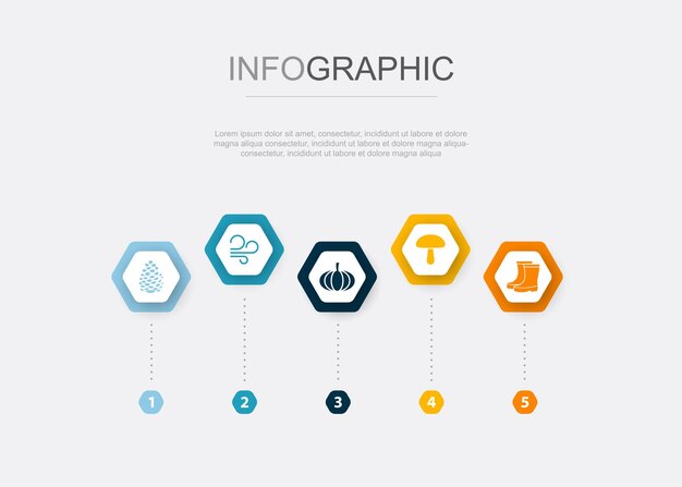 Icônes de bottes de champignons de citrouille de vent de cône de pin Modèle de conception infographique Concept créatif avec 5 étapes