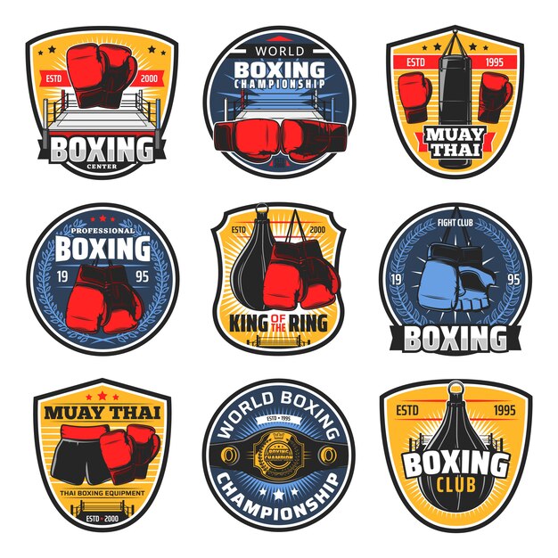 Vecteur icônes de boxe muay thai, arts de combat de kickboxing