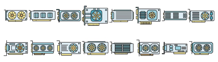 Vecteur les icônes de la carte graphique définissent la couleur vectorielle