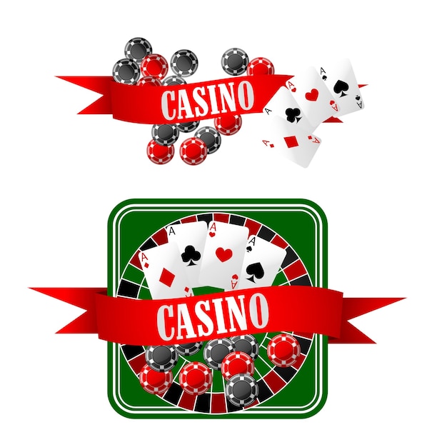 Icônes De Casino Avec Cartes à Dés Et Roulette