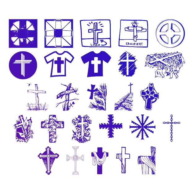 Vecteur les icônes chrétiennes sont constituées d'un ensemble d'objets, d'un effet de gradient, d'une photo jpg et d'un jeu vectoriel.