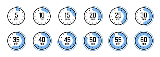 Icones de chronomètre coloré chronomètre simple compteur de temps avec chronomètre de compte à rebours de cadran montrant les heures et