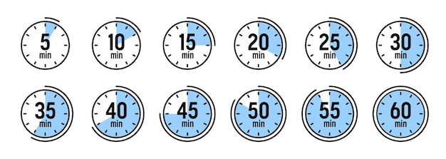 Icones de chronomètre coloré chronomètre simple compteur de temps avec chronomètre de compte à rebours de cadran montrant les heures et