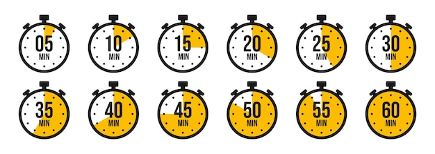 Icones de chronomètre coloré chronomètre simple compteur de temps avec chronomètre de compte à rebours de cadran montrant les heures et
