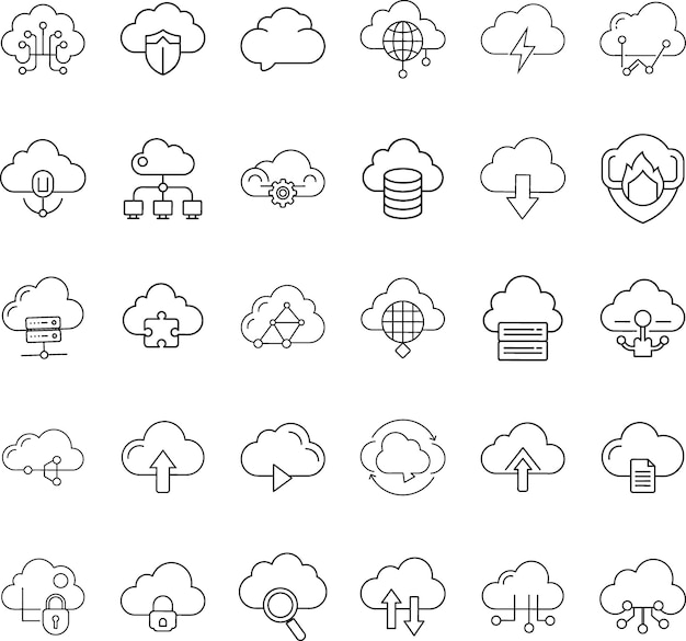 Icones de cloud computing Sécurité du réseau Stockage et données