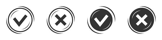 Icônes de coche et de croix Signe de coche Illustration vectorielle
