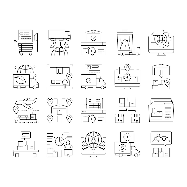 Icones de collecte d'affaires logistiques illustration vectorielle du jeu
