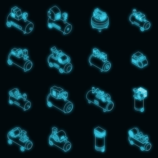 Icônes De Compresseur D'air Définies Vecteur Néon