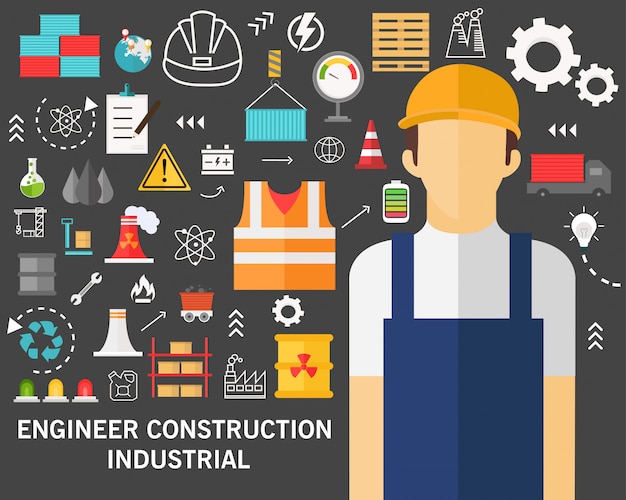 Icônes De Concept Ingénieur Construction Industrail Plat.