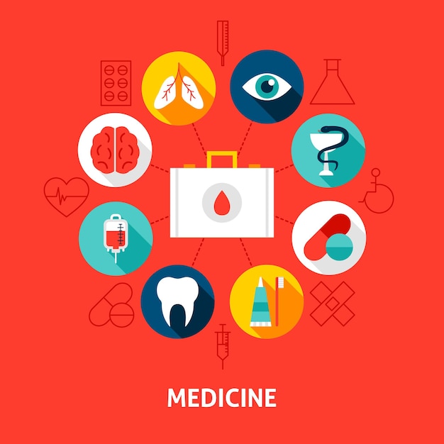 Icônes De Concept De Médecine. Illustration Vectorielle Du Cercle D'infographie Médicale Avec Des Objets.