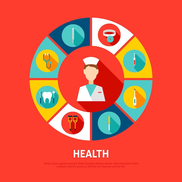 Vecteur icônes de concept de santé. illustration vectorielle du cercle d'infographie médicale avec des objets.