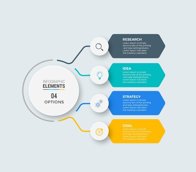 Vecteur icônes de conception de cercle infographie entreprise 4 options ou étapes vecteur premium