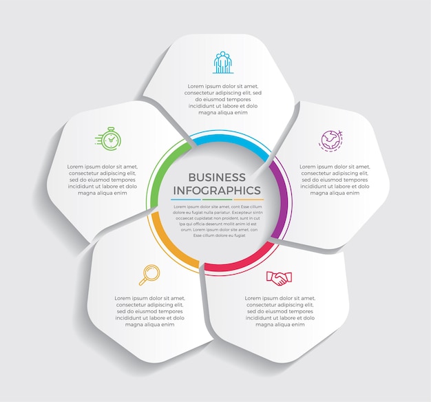 Icônes de conception et de marketing infographiques. Concept d'entreprise avec 5 options, étapes ou processus.