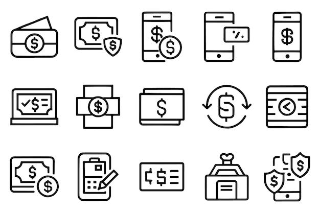 Les icônes de contour de traits modifiables liées aux méthodes de paiement sont définies par une illustration vectorielle plate isolée sur fond blanc.
