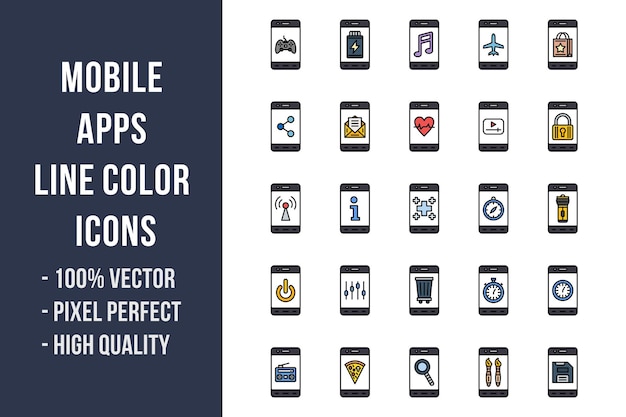 Icônes de couleur de ligne d'applications mobiles