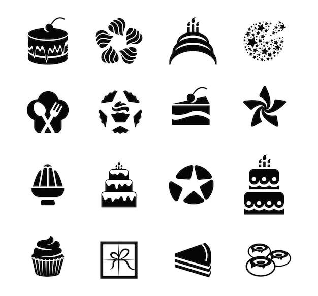 Vecteur icônes de couleur noire isolées logos cakescupcakesdonutspies sur fond blanc illustration vectorielle