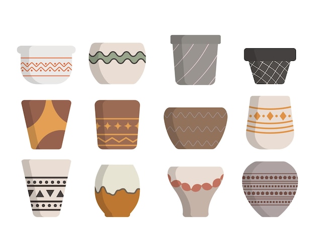 Vecteur icônes décoratives de pots de jardin en céramique