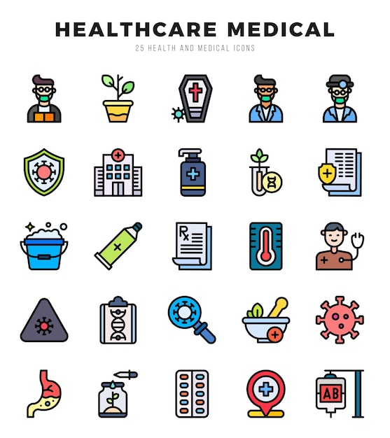 Vecteur icones définies pour les soins de santé médicaux pour l'illustration vectorielle de l'application web