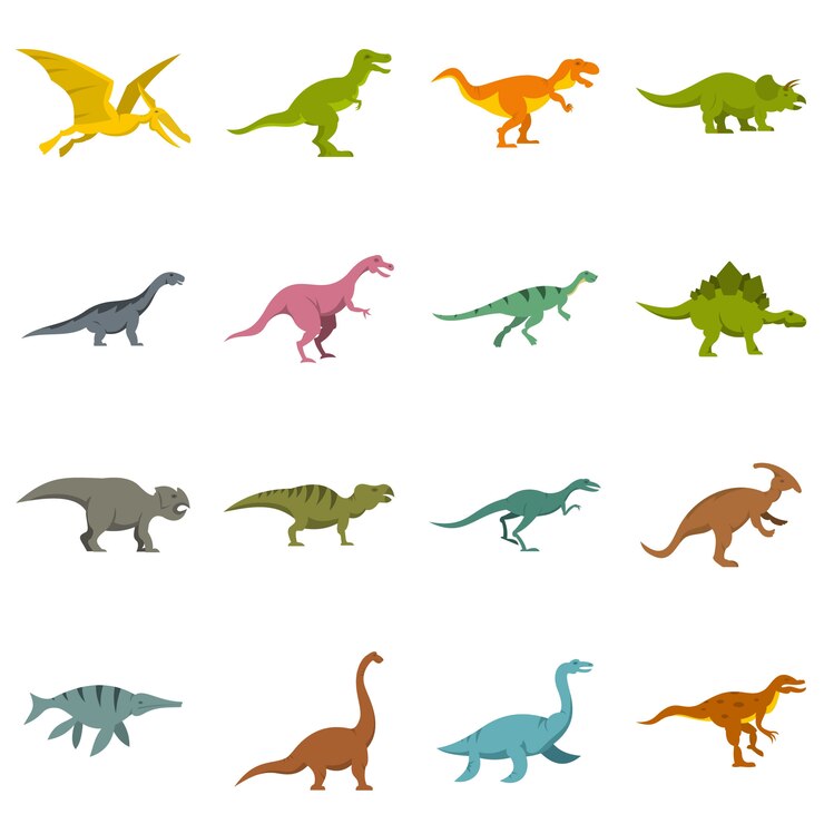 Vecteur icônes de dinosaures dans un style plat