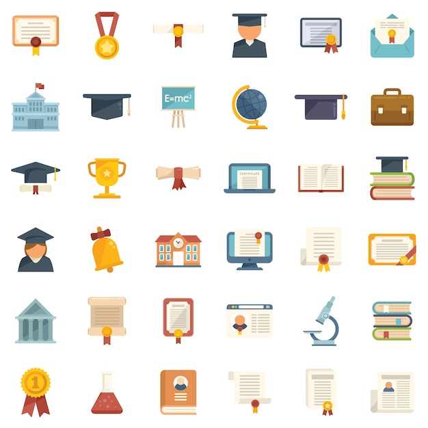 Icônes de diplôme définies vecteur plat Baccalauréat universitaire