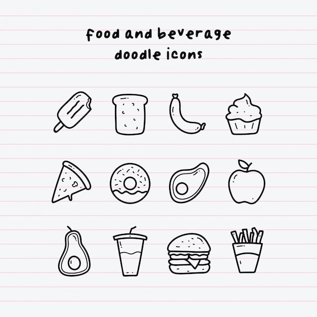 Icônes De Doodle De Nourriture Et De Boisson