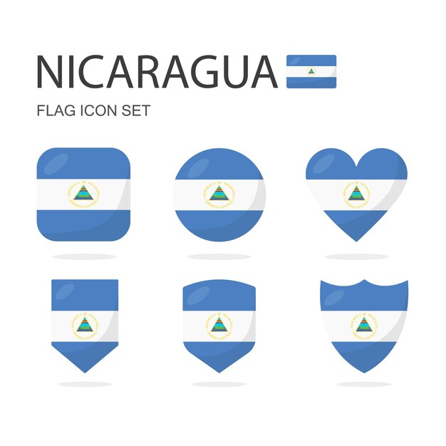 Vecteur icones de drapeau 3d du nicaragua de 6 formes toutes isolées sur un fond blanc