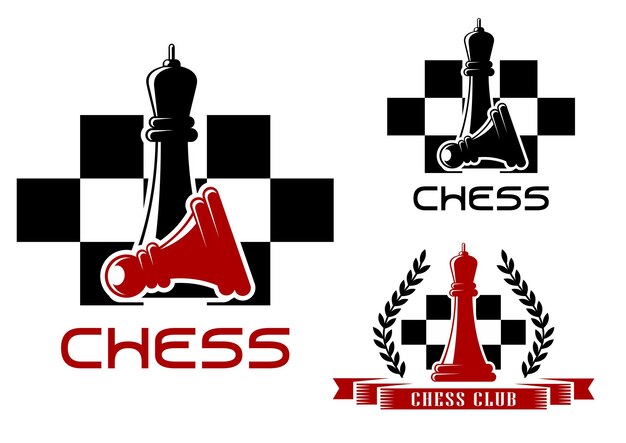 Icônes Du Club D'échecs Avec Reine Et Pion