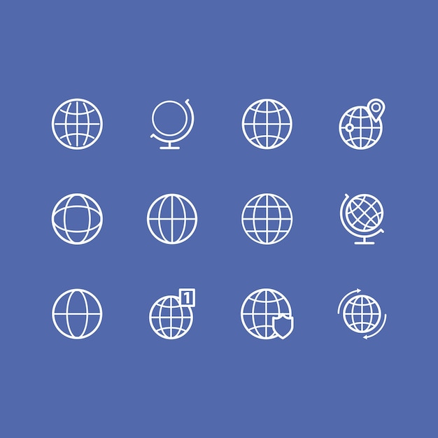 Les icônes du globe sont isolées.