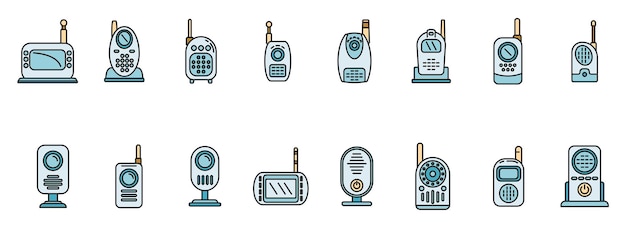 Vecteur les icônes du moniteur de bébé définissent la couleur vectorielle